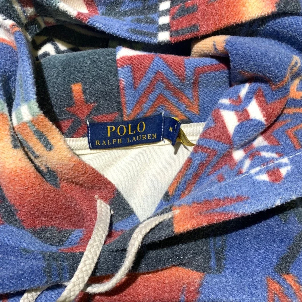 Polo Ralph Lauren‎ Mens M Aztec Fleece Hoodie Southwestern Pattern Blue Orange